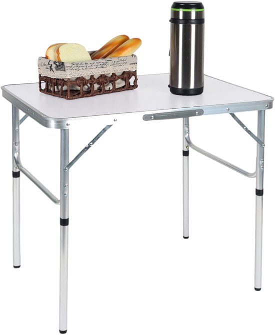 campingtafel hoogte verstelbaar - 70x75x55 cm - met handvat - inklapbaar - wit van Merkloos