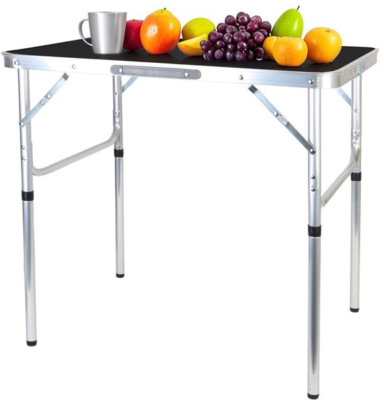 campingtafel hoogte verstelbaar - 70x75x55 cm - met handvat - inklapbaar - zwart van Merkloos
