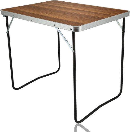 Campingtafel Houten Look - Klaptafel Tuintafel - Outdoor Activiteiten - Inklapbaar met Handvat - 80x60x70cm - Grijs Bruin