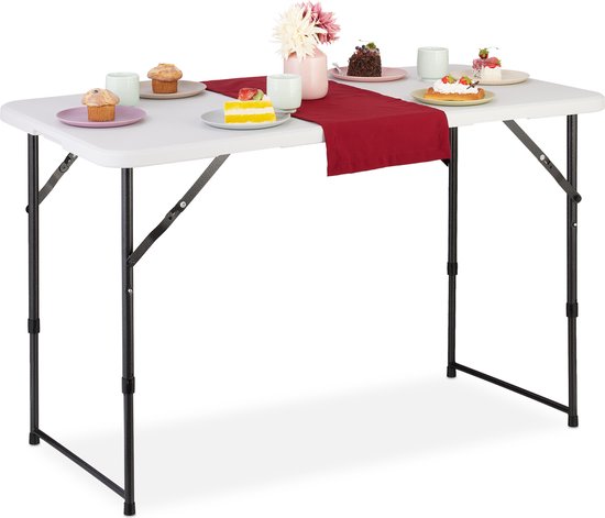 campingtafel - inklapbaar - 53,5 x 120 x 60 cm - kunststof - staal - 6 personen - wit van Merkloos