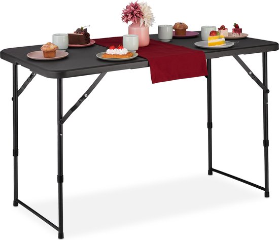 campingtafel - inklapbaar - 53,5 x 120 x 60 cm - kunststof - staal -- 6 personen - zwart van Merkloos