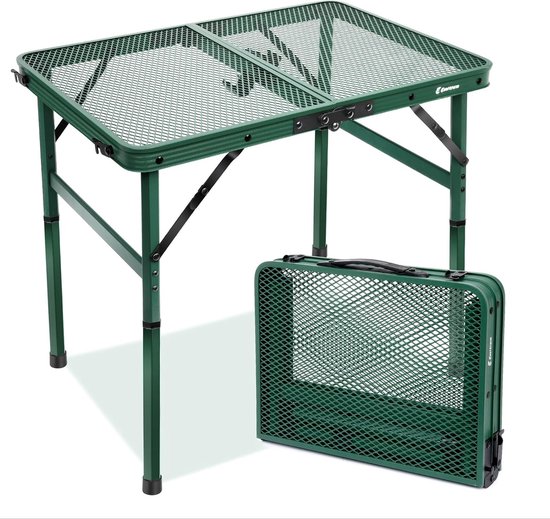 Campingtafel, inklapbaar, 60 x 40 cm, tuintafel, grilltafel met metalen rooster, licht en draagbaar, kleine tafel, klaptafel, in 2 hoogtes verstelbaar (27/56 cm), voor picknick, camping, van Merkloos