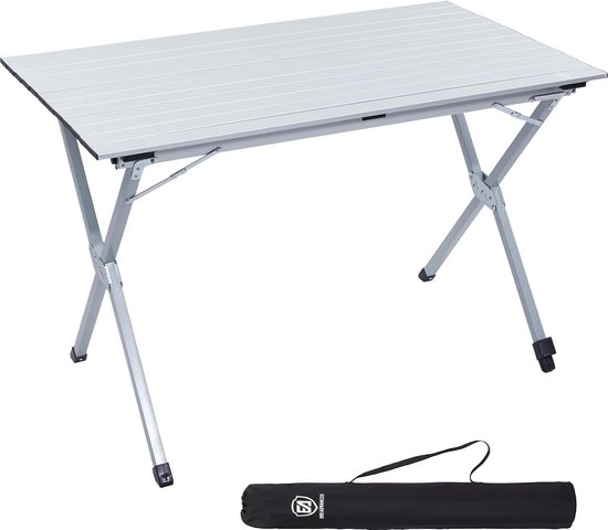 Campingtafel, inklapbaar, aluminium, 120 x 70 cm, klaptafel, 80 kg belastbaar, oprolbaar tafelblad voor 4-6 personen, vouwtafel met draagtas voor camping, picknick, tuin, balkon, zilver van Camp