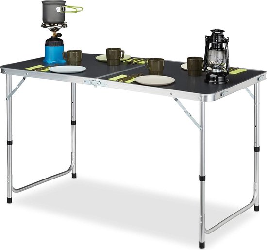 Campingtafel inklapbaar aluminium MDF klaptafel camping licht hoogte verstelbaar 120x60 cm zilver/grijs met draagtas camping table van Camp