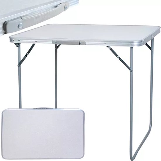 Campingtafel - Inklapbaar - Tuintafel - 80x60x70 cm - Buiten/Binnen - Draaghandvat - klaptafel tuin - Compact - Aluminium - Wit van Merkloos