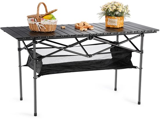 Campingtafel - Kampeertafel - Picknicktafel - Inklapbaar - Met Opbergruimte - Met Draagtas - Zwart