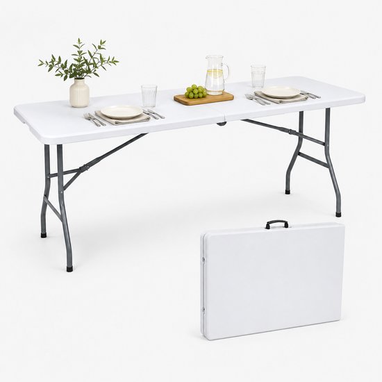 Campingtafel Klaptafel - Inklapbare tafel - Opvouwbare Tuintafel - Weerbestendig - Inclusief handvat - 180x70x74 (Wit)