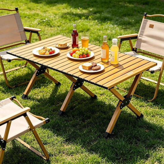 Campingtafel Opklapbaar - Klaptafel Buitengebruik - Buitenactiviteiten - Hoogwaardig Koolstofstaal - 60cm - Houtkleur