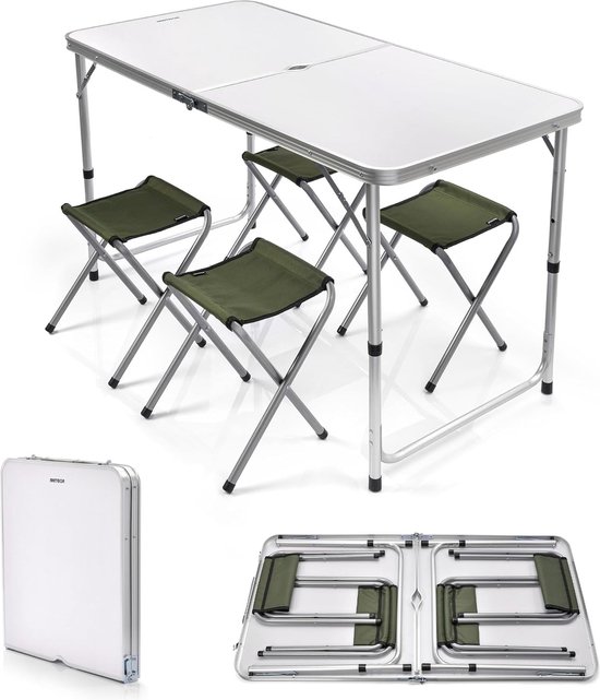 Campingtafel opklapbare aluminium campingtafelset 120 x 60 x 69 cm klaptafel met 4 aluminium stoelen van Camp