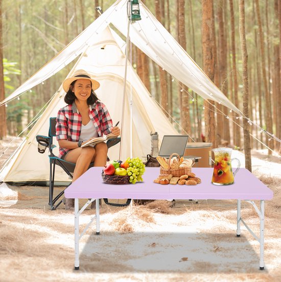 Campingtafel - Opvouwbaar En In Hoogte Verstelbaar Met Draaggreep - Voor Kamperen Picknick En Binnen Buiten - Staal En Kunststof - 125 X 61 X 58-74 Cm - Paars