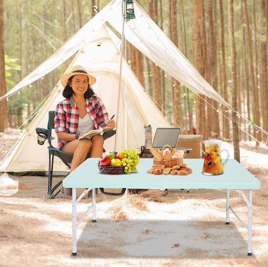 Campingtafel - Opvouwbaar En In Hoogte Verstelbaar Met Handgreep - Voor Kamperen Picknick En Binnen Buiten - Blauw - 125x61x58-74 Cm