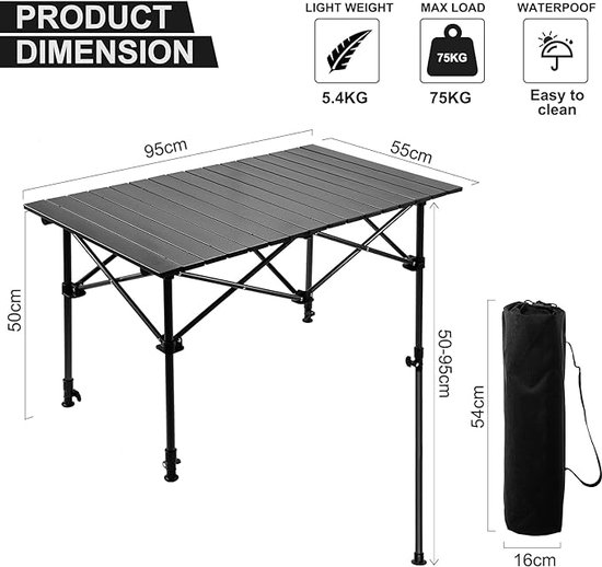 Campingtafel, opvouwbaar, klaptafel,draagvermogen en stabiliteit,‎55 x 95 x 95 cm van Camp