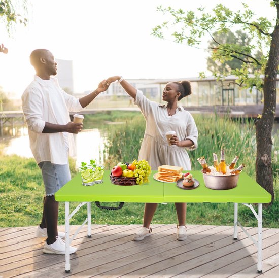 Campingtafel - Opvouwbaar Met Verstelbare Hoogte En Draaggreep - Voor Kamperen Picknick En Feesten Binnen En Buiten - Groen - 125 x 61 cm