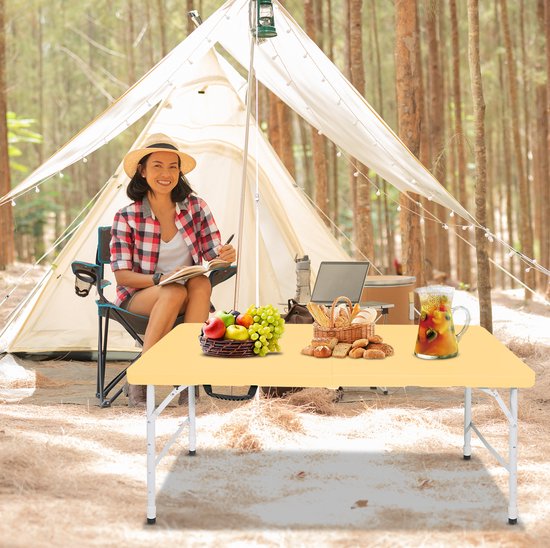 Campingtafel - Opvouwbaar Met Verstelbare Hoogte En Handgreep - Voor Kamperen Picknick Feest En Binnengebruik - Geel - 125x61 Cm
