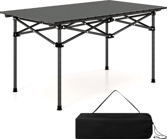 Campingtafel opvouwbaar, vouwtafel met oprolbaar tafelblad, klaptafel tuintafel met aluminium tafelblad voor 4 personen, incl. draagtas, 95 x 55 x 50 cm, zwart