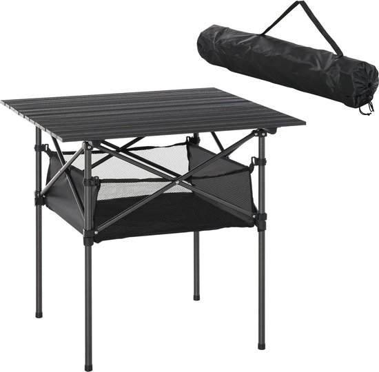 Campingtafel van aluminium, opvouwbare klaptafel, vouwtafel met netvak, draagbare picknicktafel voor camping, tuin, feest, picknick, balkon, zwart, 70 x 70 x 69 cm van Camp
