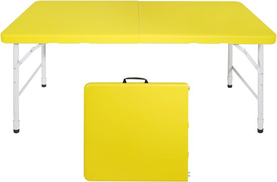 Campingtafels 125 cm - Inklapbaar Met Handgreep En Verstelbare Hoogte - Multifunctioneel - Kunststof - Geel