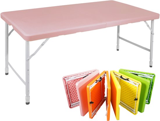 Campingtafels 125 cm - Inklapbaar Met Handgreep En Verstelbare Hoogte - Multifunctioneel - Kunststof - Roze