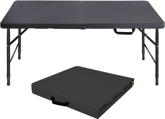 Campingtafels 125 cm - Inklapbaar Met Handgreep En Verstelbare Hoogte - Multifunctioneel - Kunststof - Zwart