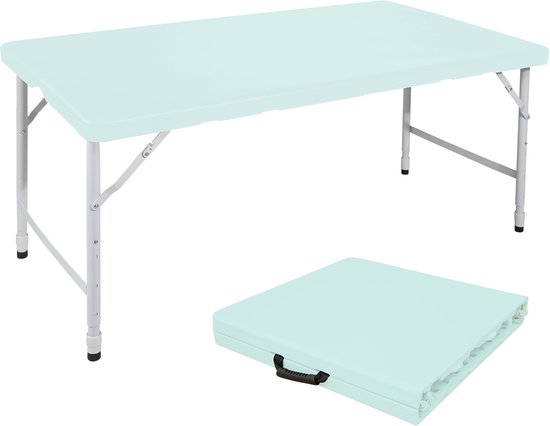 Campingtafels 125 cm - Inklapbare Vouwtafel Met Handgreep En Verstelbare Hoogte - Multifunctioneel - Kunststof - Blauw