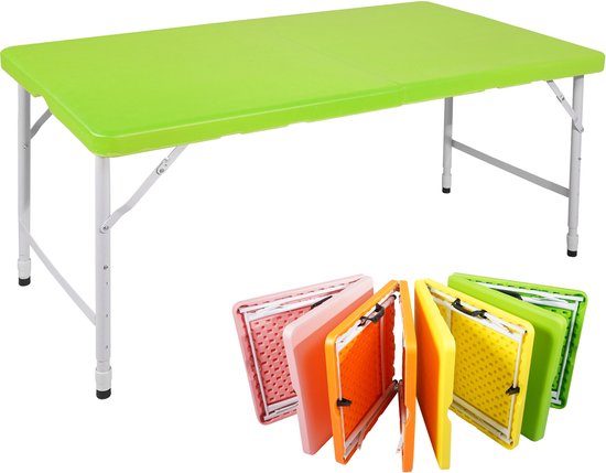 Campingtafels 125 cm - Inklapbare Vouwtafel Met Handgreep En Verstelbare Hoogte - Multifunctioneel - Kunststof - Groen