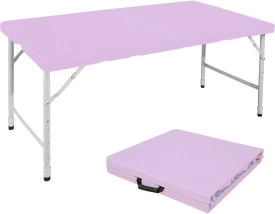 Campingtafels 125 cm - Inklapbare Vouwtafel Met Handgreep En Verstelbare Hoogte - Multifunctioneel - Kunststof - Paars