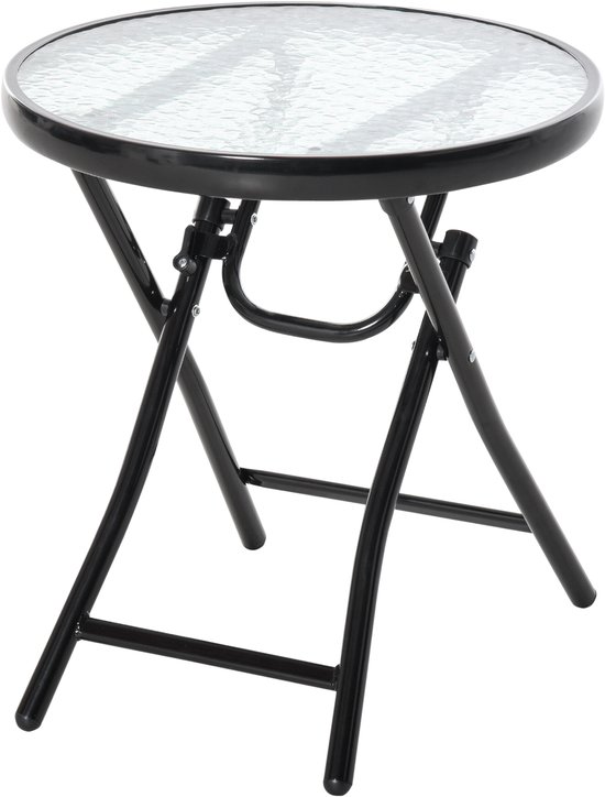 Campingtafels 45 cm - Opklapbare Ronde Bijzettafel Met Glazen Blad - Voor Balkon En Terras - Metaal Glas - Zwart