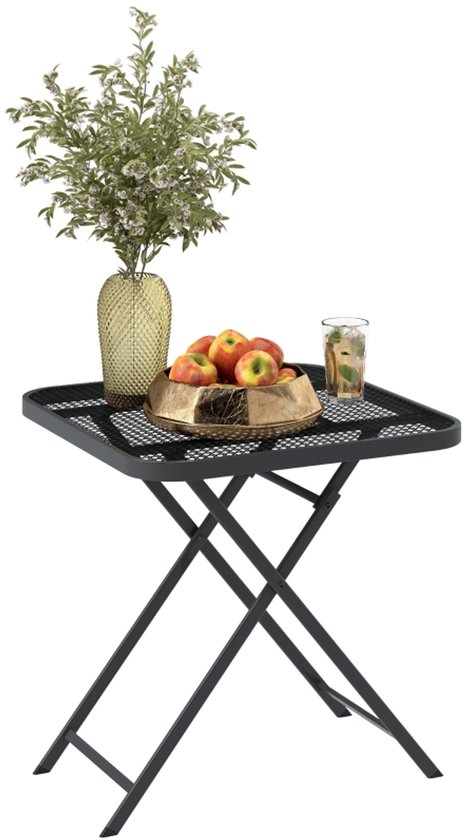 Campingtafels 70x70 cm - Opklapbare Vierkante Tuintafel Met Uitsparing Design - Weerbestendig - Staal - Zwart