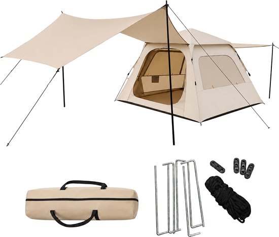 Campingtent - 240x155x240 cm - beige - met ritsdeur