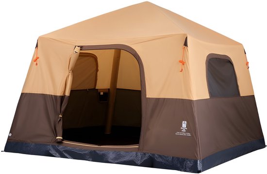 Campingtent 6 Personen - Opblaasbare Familietent - Met Oplaadbare Pomp - 4 Gaasramen - TPU Luchtslangen - Inclusief Draagtas - Beige