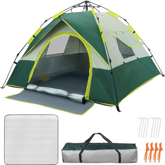 Campingtent Automatische koepeltent 3-4 persoons pop-up tent Instant tent Pop-up strandtent, waterdicht, winddicht en UV-bescherming voor trekking, wandelen, familiereünies, backpacken, festival, buiten van Camp