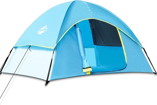 Campingtent, familietent voor 2-3 personen, lichte koepeltent, winddicht, met draagtas, eenvoudig op te bouwen outdoortent, werptent voor camping, tuin, wandeltocht, hemelsblauw van Merkloos