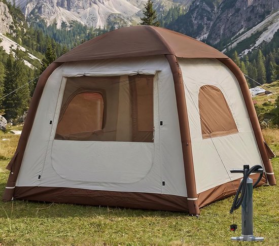 Campingtent, opblaasbare glampingtenten voor 2/4/6/8 personen om te kamperen, 2025 update met ritssluiting, eenvoudige montage, opblaasbare tent, groot huis met regenbescherming en