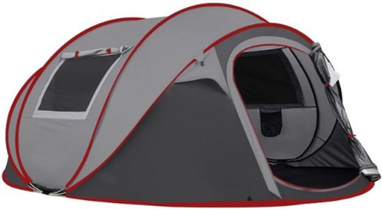 Campingtent - Pop-Up Tent Voor 4-5 Personen - Automatische Opsteltent In 3 Seconden - Waterdichte Zonwering - Familietent - Draagbare Lichte Koepeltent Voor Outdoor - Camping - Wandelen - Donkerrood van Merkloos