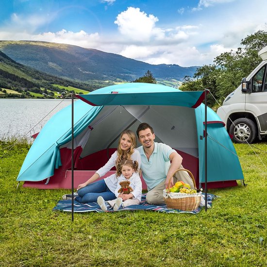 Campingtent voor 2-3 personen, waterdichte lichtgewicht aluminium paal rugzaktent dubbellaags koepeltent met veranda en steunpaal, geschikt voor reizen, strand, wandelen, buiten (blauw) van Forceatt