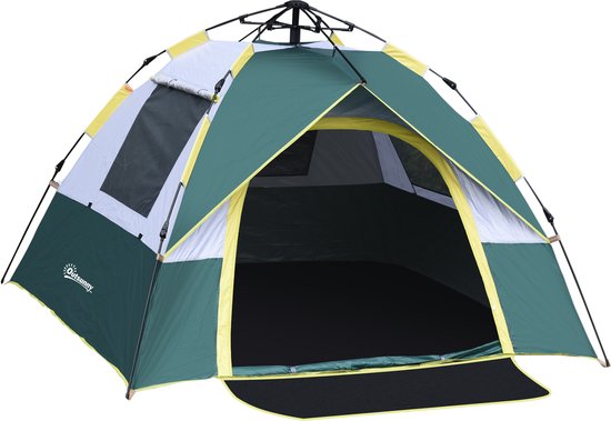 Campingtent voor 3 personen, pop-up koepeltent met raam, opbergtas, haken, grondzeil, familietent met een waterkolom van 1000 mm, tent voor kamperen, reizen, trekking en in de tuin