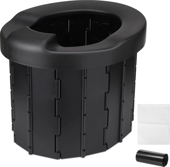 Campingtoilet, draagbaar droogtoilet, draagbaar mobiel toilet, outdoor, camping, toiletten voor onderweg, noodgevallen, auto, reizen, files, wandelen, vissen, picknick (zwart) van Camp