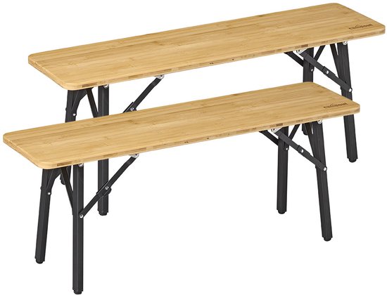 Campout Campingbank - 100 x 27 x 39 cm - Set van 2 stuks - Lichtgewicht Camping Bank - Inklapbaar - Opvouwbare Bank - Inclusief Draagtas - Bamboe