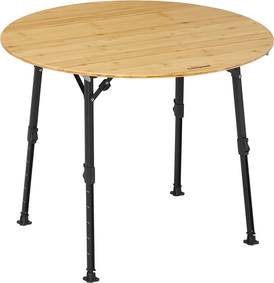 Campout Campingtafel - Ø90cm - Inklapbare Tuintafel - Opvouwbaar - Vouwtafel - Klaptafel - Hoogte Verstelbaar - Bamboe