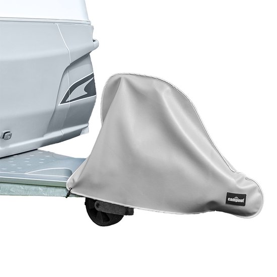 Campout Disselhoes - Caravanhoes - Disselbeschermhoes - Afdekhoes - Robuust PVC -leer - Optimale Bescherming - Eenvoudige Montage - Elastisch Koord met Kunststof Haken - Voor meeste Aanhangwagens en Caravans - Grijs
