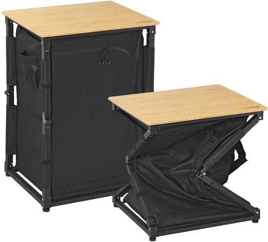 Campout Keukenblok - 60 x 50 x 82 cm - Opvouwbare Campingkeuken - Inklapbare Kampeerkeuken - Campingkast - Ruimte voor Gasfles - Inclusief Draagtas - Bamboe