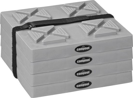 Campout Onderlegplaten Caravan - Stapelbare Onderlegplaten - Voorkomt wegzakken – Verbeterd stabiliteit - Extra Grip – Gebruiksgemak - 21 x 21 x 3,3 cm - Caravanhoeksteunen - Uv-bestendig - Kunststof – Draagvermogen 5000 kg - 4 Stuks van ProPlus