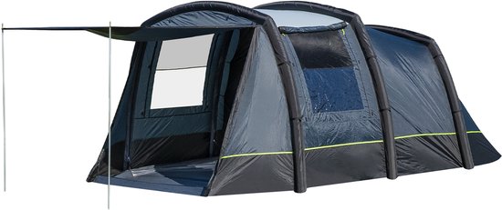Campout Opblaasbare Tunneltent - 455 x 270 cm - 4 persoons Familietent - Verduisterde Slaapruimtes - TPU-tubes - Waterdicht 5000 mm - Ventilatieopeningen - 2 Slaapruimtes - Inclusief Pomp en Grondzeil van Campout