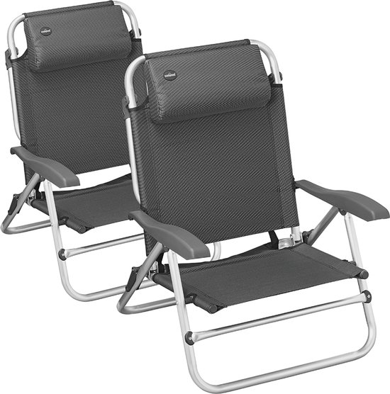 Campout Strandstoelen - 2 Stuks - 120kg Draagvermogen - Incl. Nekkussen - 8 standen Campingstoel - Inklapbaar en Opvouwbaar - Rugleuning 87 cm - Zwart