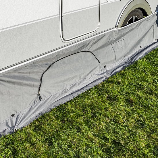 Campout Tochtstrook met Opbergvakken – 50 x 410-800 cm - Tochtstopper – Tochtstrip - Extra Comfort en Opbergruimte - Voor Caravans en campers 4 - 8 m – Tot 50 cm hoogte - 2 opbergvakken - Incl. tentharingen & Opbergtas van Campout