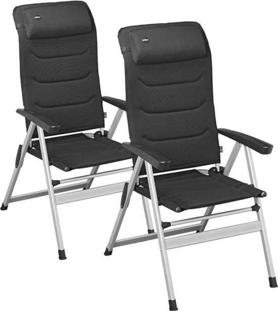 Campout Tuinstoelen - 2 Stuks - 120kg Draagvermogen - Incl. Nekkussen - 7 standen Campingstoel - Rugleuning 117 cm - Klapstoel - Standenstoel - Zwart van Merkloos