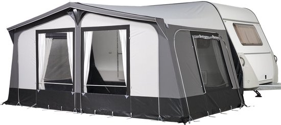 Campout Voortent Nova 250 – Omloopmaat 976-1000 cm - Zonneluifel – Zonwering – Caravan – Schroefloze Bevestiging – Inclusief Tochtstrook, Wielflap, Tentharingen, Ladderspanners en Opbergtas – YKK ritsen – Naadloos Dak – Lichtgrijs van Campout