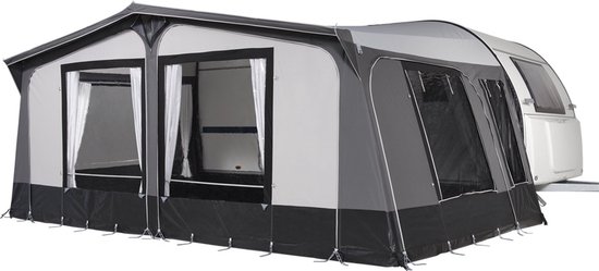 Campout Voortent Nova 300 - Zonneluifel - Zonwering - Caravan - Schroefloze Bevestiging - Inclusief Tochtstrook, Wielflap, Tentharingen, Ladderspanners en Opbergtas - YKK ritsen - Naadloos Dak - Omloopmaat 951-975 cm - Lichtgrijs van Campout