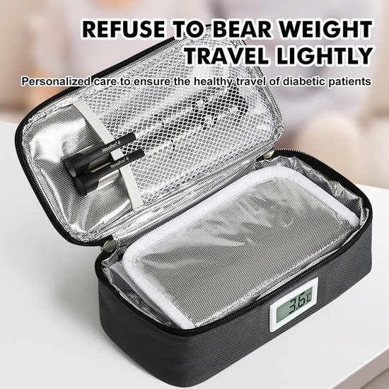 Candala Insuline koeltas met 4 koelaccu's, pentas, medicijnen, isolatietas, koelbox met temperatuurweergave, voor reizen en dagelijks gebruik van Merkloos