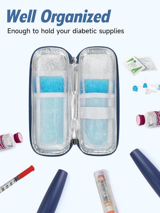 Candala Insuline koeltas met ijszak, insuline pen voor reizen, medicament voor spuiten, Camellia met blauwe bodem van Merkloos